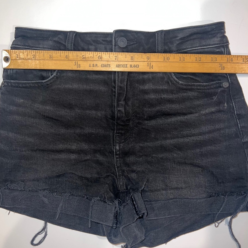 American Eagle Mom Shorts Women 2 Black Excellent High Waisted Raw Hem Stretch - Picture 7 of 10